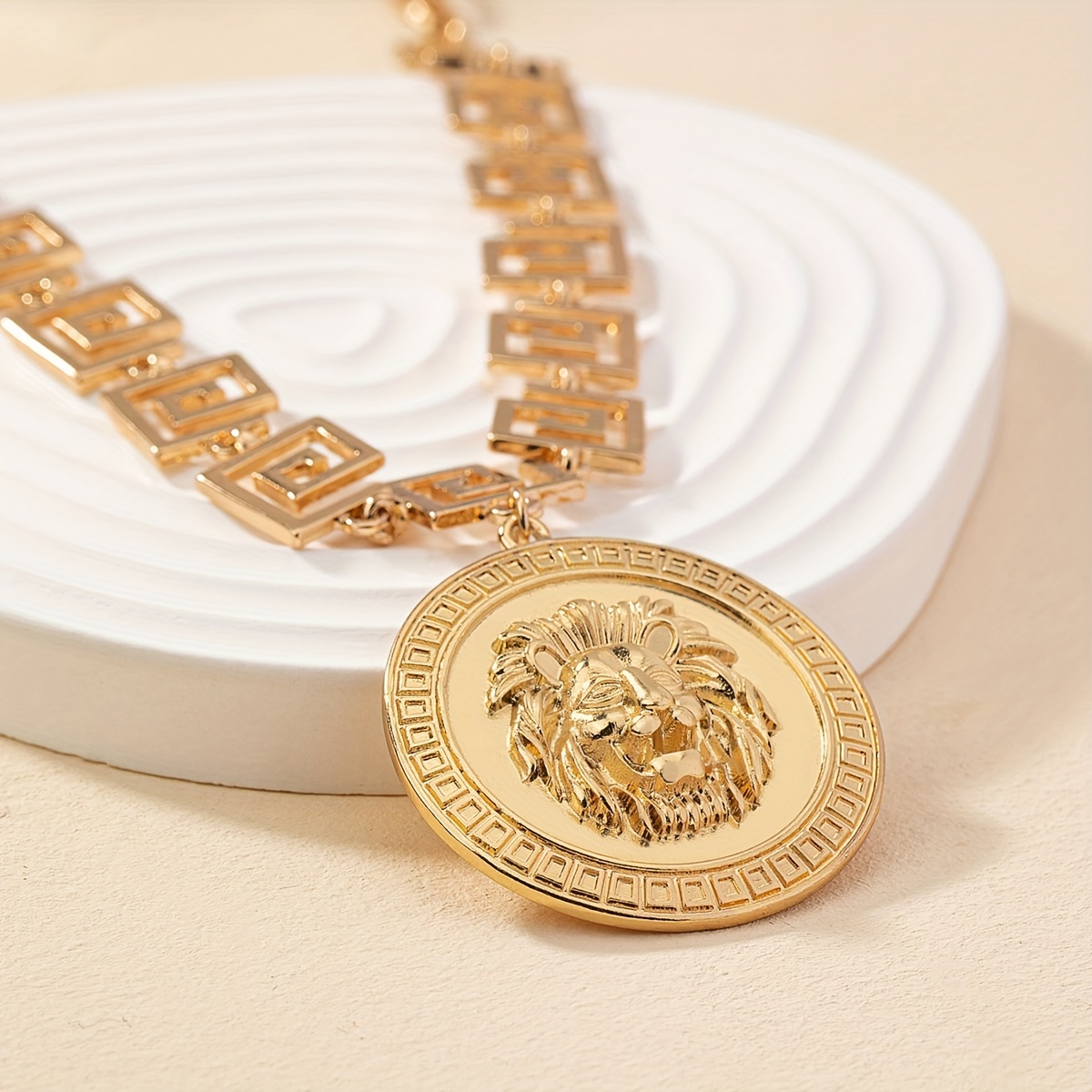 Geometric Lion Head Pendant Necklace for Women